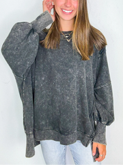 ✨Womens Acid Wash Split Cuff Oversized Crew Pullover (Buy 2 Free Shipping)