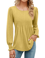 ✨Fall New Women's Pleated Puff Long Sleeve Tunic Tops(buy 2 free shipping)