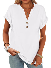 ✨Women's V Neck Button Casual Loose Fit Short Sleeve Henley Tops(buy 3 free shipping)