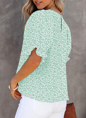 ✨Women's Crewneck Smocked Puff Sleeve Floral Print Blouse(BUY 2 10% OFF)