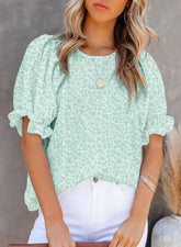 ✨Women's Crewneck Smocked Puff Sleeve Floral Print Blouse(BUY 2 10% OFF)