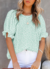 ✨Women's Crewneck Smocked Puff Sleeve Floral Print Blouse(BUY 2 10% OFF)