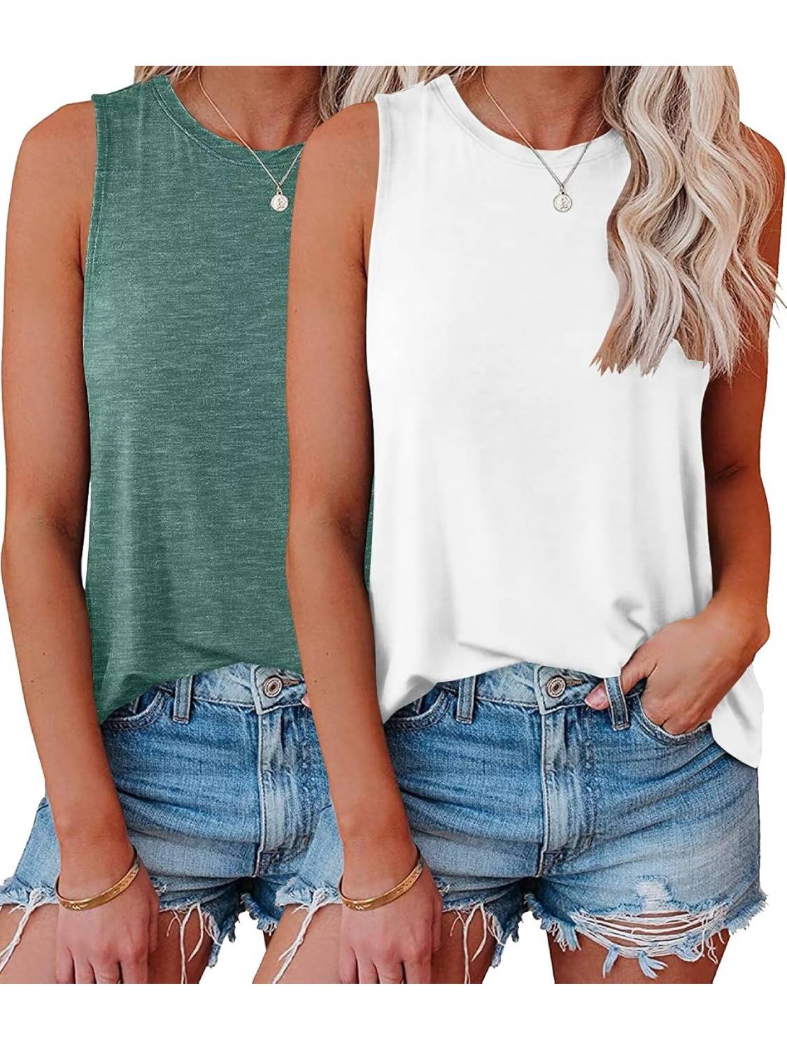 ✨Womens Crew Neck Sleeveless Loose Fit Casual 2 Pack Tank Tops (Buy 3 Free Shipping)