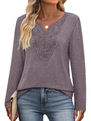 ✨Women Dressy Casual Lace V Neck Long Sleeve Shirts Blouses (Buy 3 Free Shipping)