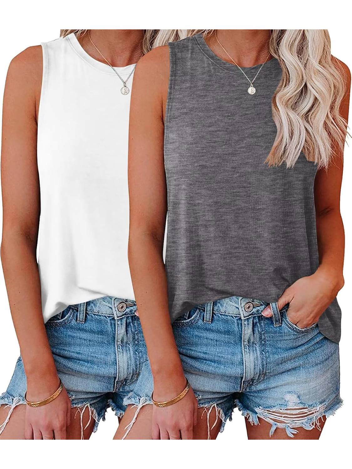 ✨Womens Crew Neck Sleeveless Loose Fit Casual 2 Pack Tank Tops (Buy 3 Free Shipping)