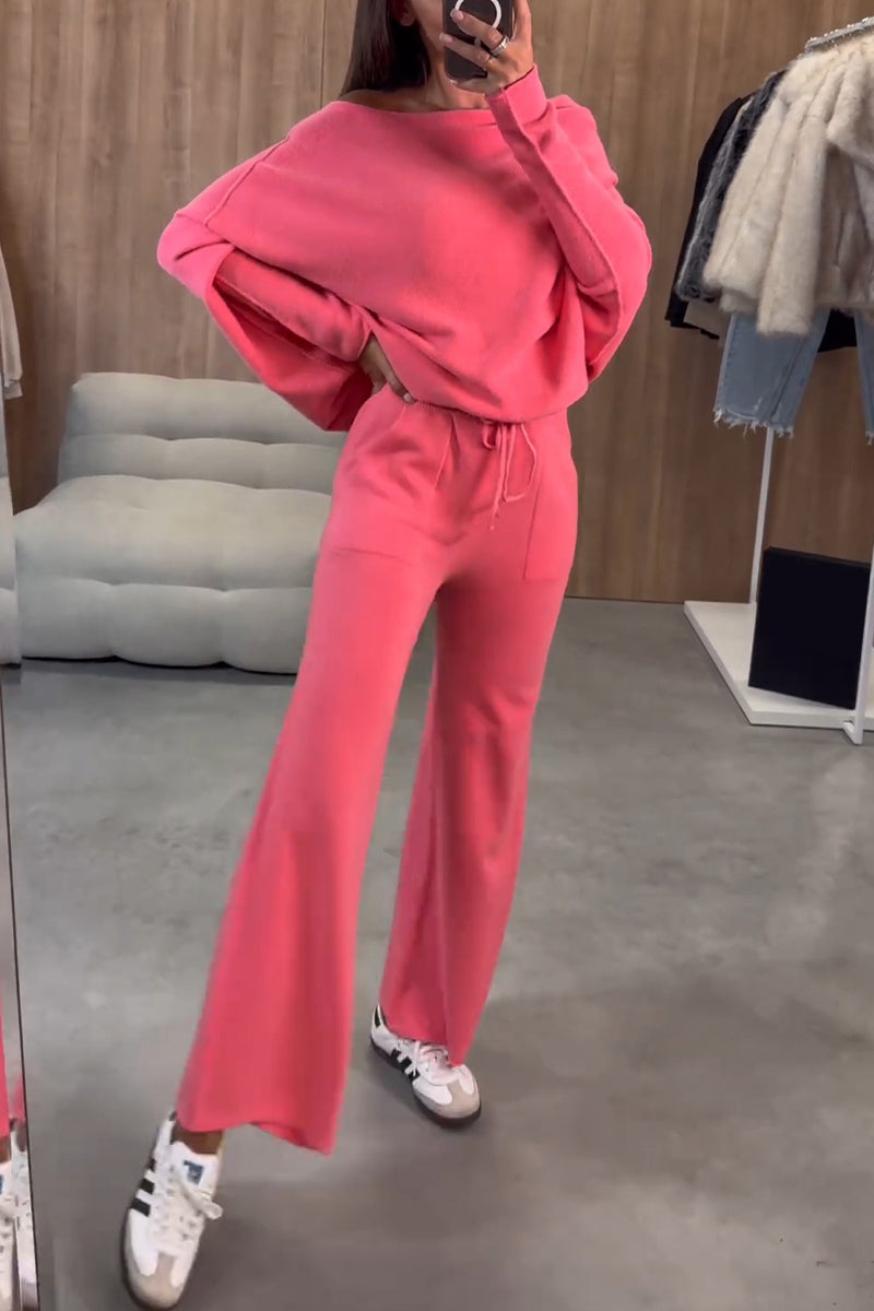 Women's Casual Off-shoulder Solid Color Two-piece Suit
