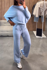 Women's Casual Off-shoulder Solid Color Two-piece Suit