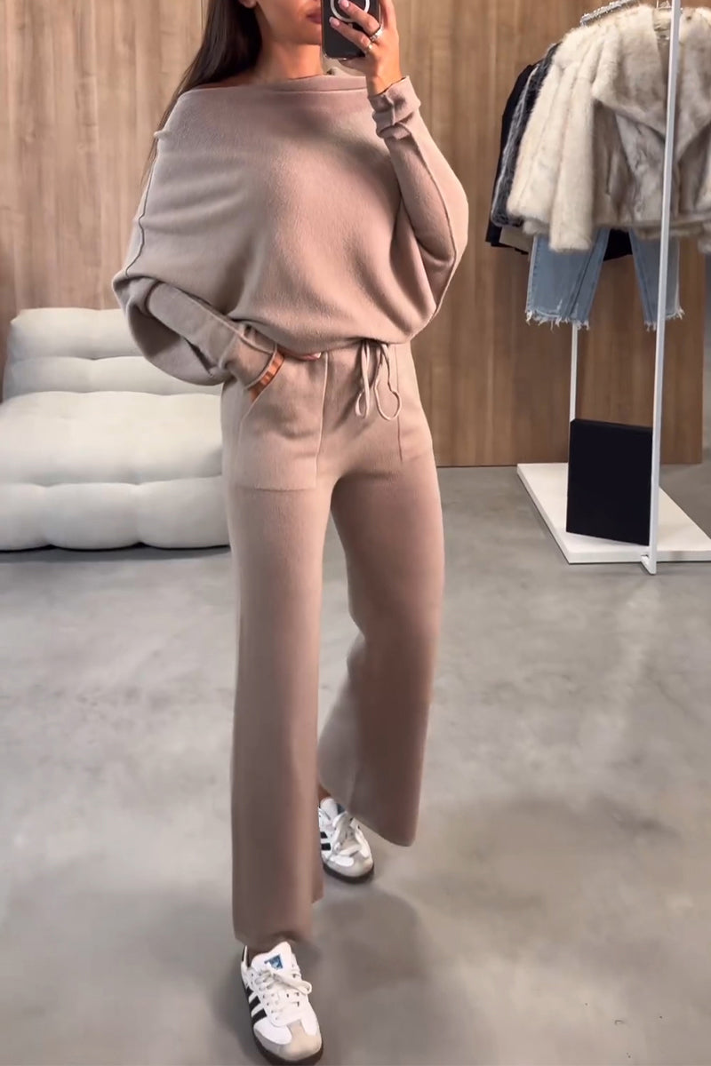 Women's Casual Off-shoulder Solid Color Two-piece Suit