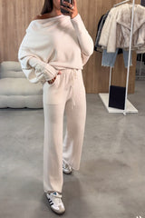 Women's Casual Off-shoulder Solid Color Two-piece Suit