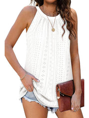 ✨Women Casual Pleated Eyelet Loose Fit High Neck Sleeveless Halter Tank Tops(Buy 3 Free Shipping)
