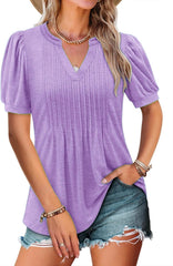 ✨Women's V-neck Loose Pleated Short-sleeved Waist Top(Buy 3 Free Shipping)