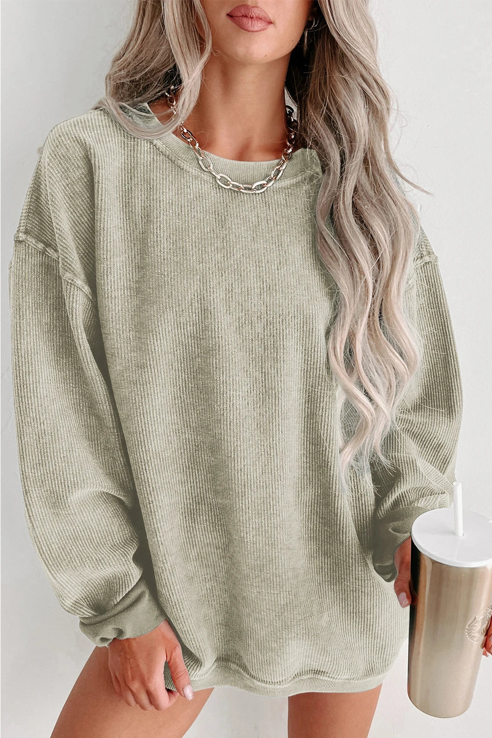 ✨ Women's Solid Color Ribbed Knit Round Neck Pullover Sweatshirt (Buy 2 Free Shipping)