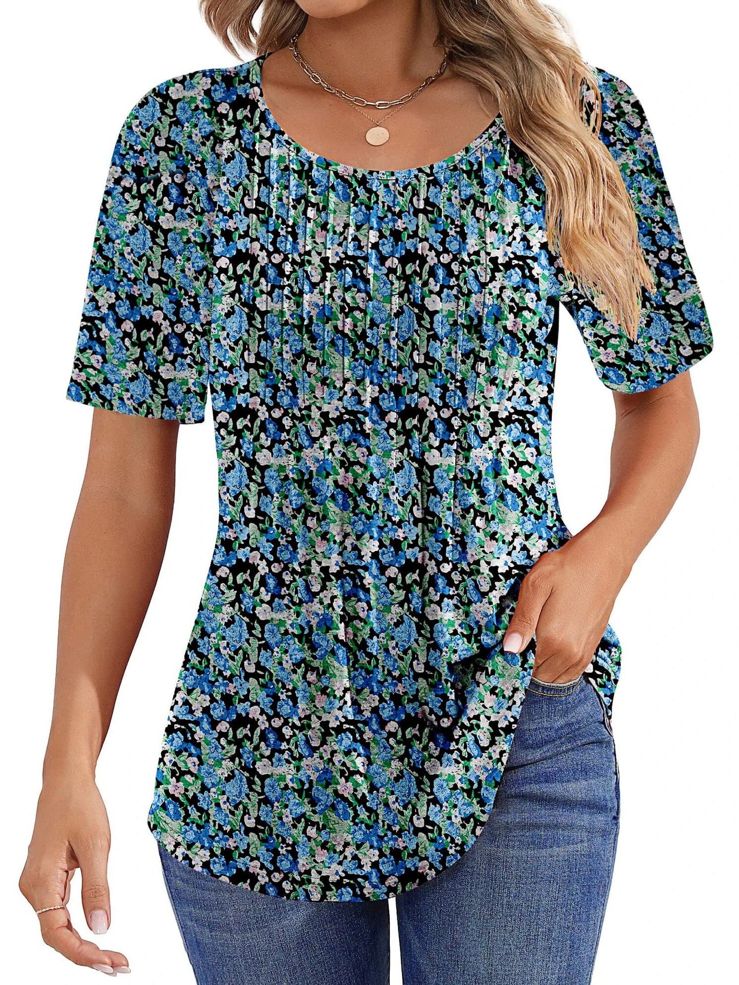 ✨Women Summer Pleated Short Sleeve Tunic Blouses Tops(Buy 3 Free Shipping)