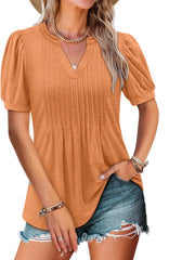 ✨Women's V-neck Loose Pleated Short-sleeved Waist Top(Buy 3 Free Shipping)