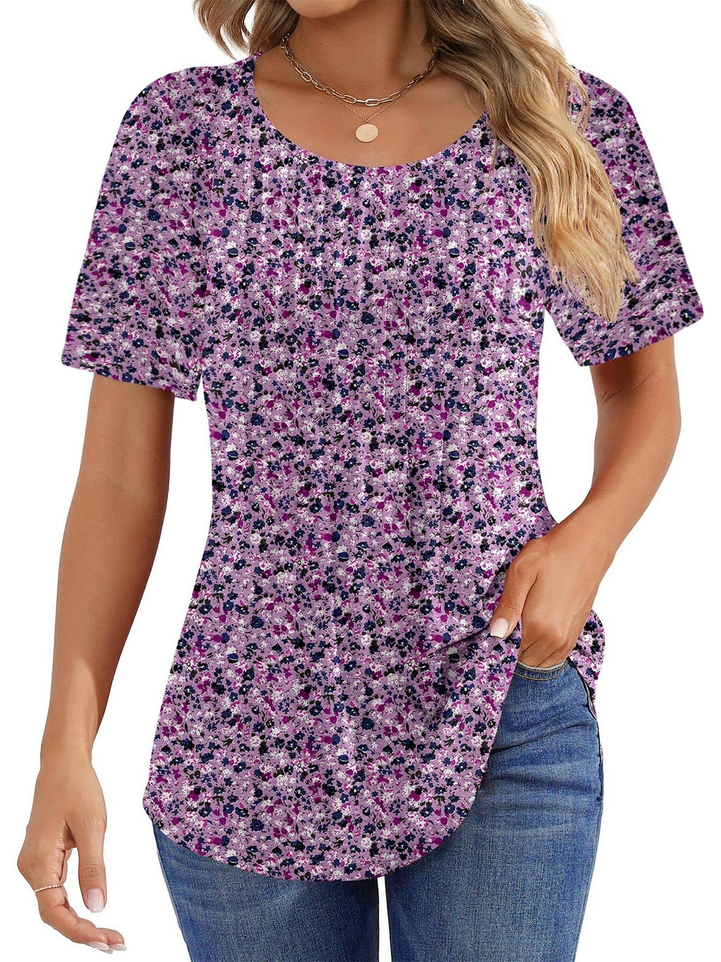 ✨Women Summer Pleated Short Sleeve Tunic Blouses Tops(Buy 3 Free Shipping)