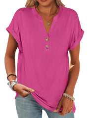 ✨Women's V Neck Button Casual Loose Fit Short Sleeve Henley Tops(buy 3 free shipping)