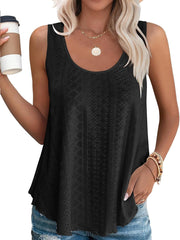 HOT SALE Women's Casual Loose Scoop Neck Wide Strap Eyelet Tank Tops
