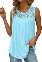 ✨Women's Loose Fit Pleated Scoop Neck Sleeveless Lace Tank Tops (Buy 3 Free Shipping)