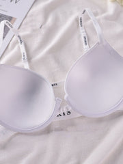 Front-Clasp Seamless Push-Up Cross-Strap Lettered Sexy Bra