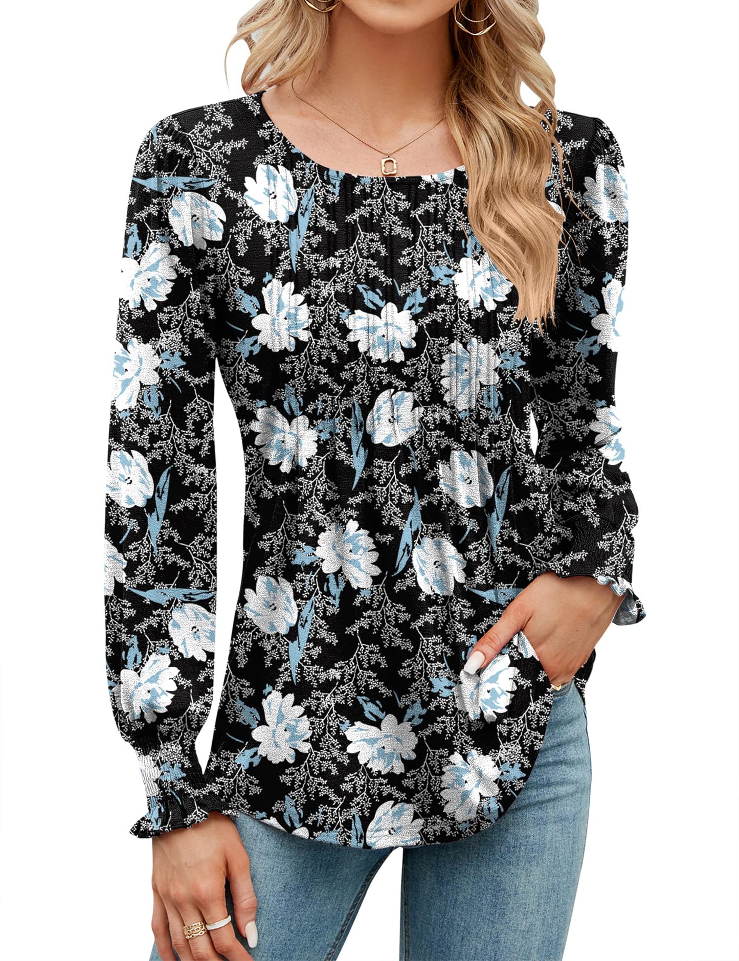 ✨Puff Long Sleeve Pleated Crew Neck Tunic Top (buy 3 free shipping!!!)