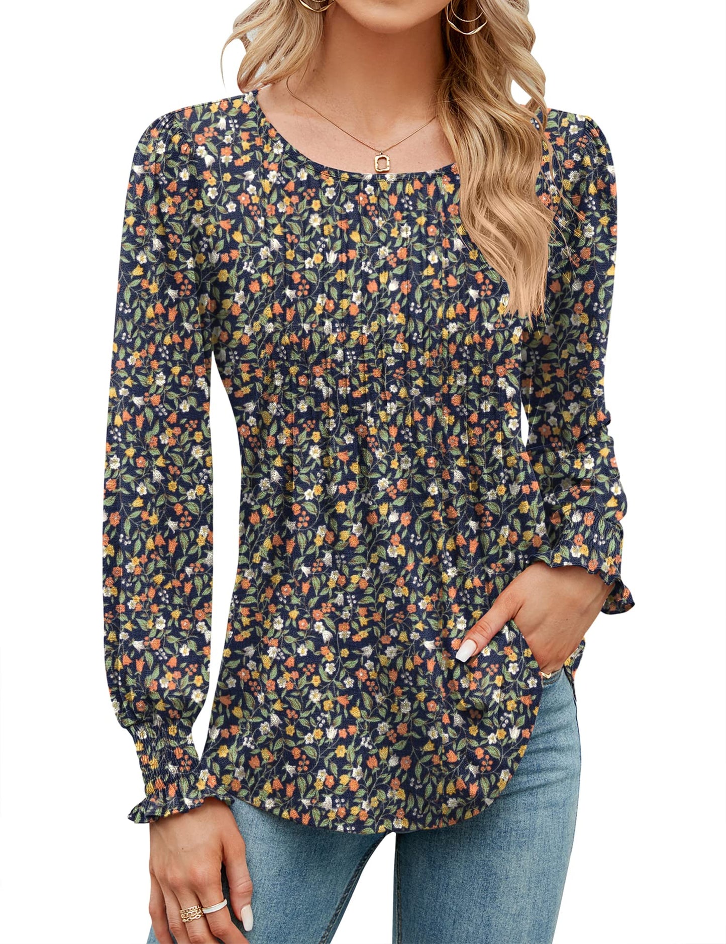 ✨Puff Long Sleeve Pleated Crew Neck Tunic Top (buy 3 free shipping!!!)