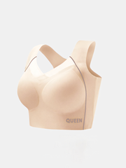 Large Size Beauty Backless Shockproof Gathering Non-Steel Ring Sports Bra Beige