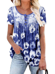 ✨Women's Printed Botton Down Pleated Short Sleeve Shirts Tunic Tops