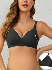 Soft Gel Seamless Wireless One-Piece Fixed Cup Nursing Bra Black