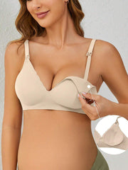 Soft Gel Seamless Wireless One-Piece Fixed Cup Nursing Bra Beige