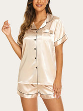 Threaded Solid Color Short Sleeve Shorts Casual Lapel Loungewear Set Cornsilk