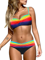 Women's High-Waisted Printed Bikini Lingerie with Strappy Top and Underwire Support