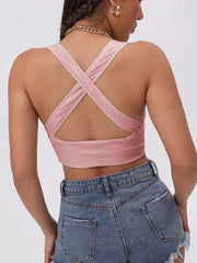 Sexy High Elastic Plain Color Sports Vest Pink