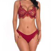 Sexy Comfortable Breathable Lace Bodysuit Lingerie Set Red