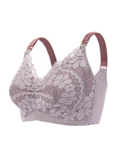 Plus Size Large Cup Lace Non-Steel Ring Maternity Nursing Bra VioletRed