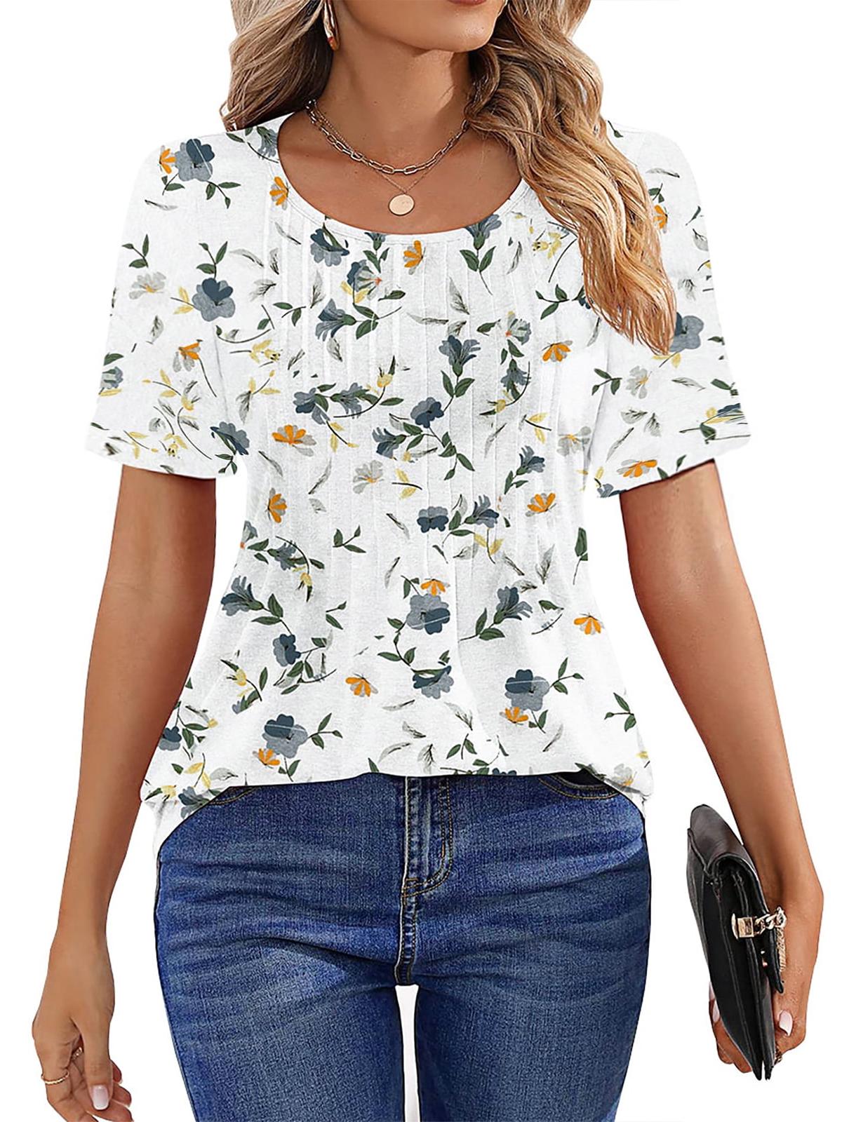 ✨Women Summer Pleated Short Sleeve Tunic Blouses Tops(Buy 3 Free Shipping)
