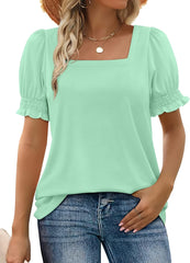 ✨Women's Square Neck Smocked Sleeve T-Shirt Casual Top(BUY 3 FREE SHIPPING)