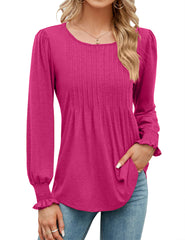 ✨Fall New Women's Pleated Puff Long Sleeve Tunic Tops(buy 2 free shipping)