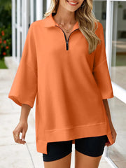Women's Oversized 3/4 Sleeve Zipper Pullover (Buy 2 Free Shipping)