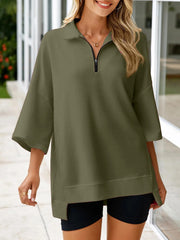 Women's Oversized 3/4 Sleeve Zipper Pullover (Buy 2 Free Shipping)