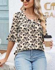 ✨WOMENS 3/4 LENGTH SLEEVE V-NECK CASUAL RUFFLE SLEEVE TUNIC BLOUSES(Buy 3 Free Shipping)