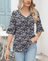 ✨WOMENS 3/4 LENGTH SLEEVE V-NECK CASUAL RUFFLE SLEEVE TUNIC BLOUSES(Buy 3 Free Shipping)