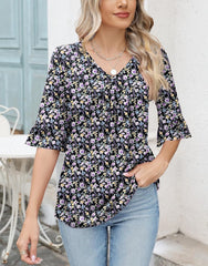 ✨WOMENS 3/4 LENGTH SLEEVE V-NECK CASUAL RUFFLE SLEEVE TUNIC BLOUSES(Buy 3 Free Shipping)
