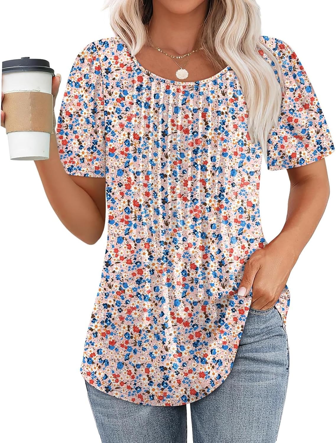 ✨Women Summer Pleated Short Sleeve Tunic Blouses Tops(Buy 3 Free Shipping)
