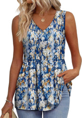 📣Women's Print Flowy Sleeveless V Neck Peplum Tank Tops