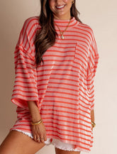 Women's 2025 Spring New Ribbed Striped Crew Neck Pocket Top(Buy 2 Free Shipping)