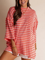 Women's 2025 Spring New Ribbed Striped Crew Neck Pocket Top(Buy 2 Free Shipping)