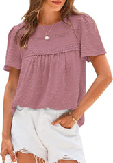 ✨Women's Swiss Dot Lace Crochet Crewneck Boho Short Sleeves(Buy 2 Free Shipping)