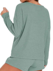 Waffle Knit Women's Pajamas Casual Set Wearable Loungewear LightGreen