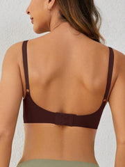 Soft Gel Seamless Wireless One-Piece Fixed Cup Nursing Bra Brown