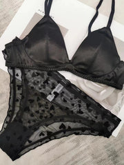 Sexy French Seamless Satin Wireless Triangle Bra Set